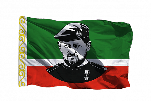 Чеченский флаг с портретом Рамзана Кадырова